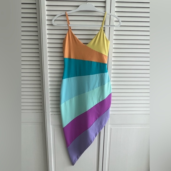 Susana Monaco Rainbow Asymmetric String Dress Sz XS - Picture 3 of 10
